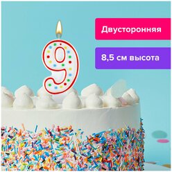 Свеча-цифра для торта «9» двусторонняя с конфетти, 8,5 см, золотая сказка, держатель, блистер, 591402