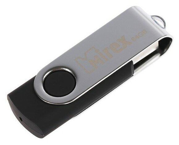 Флешка Mirex SWIVEL BLACK, 64 Гб, USB2.0, чт до 25 Мб-с, зап до 15 Мб-с, цвет черный-серый
