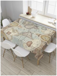 Скатерть прямоугольная JoyArty на кухонный стол "Круглая карта мира" из оксфорда, 120x145 см