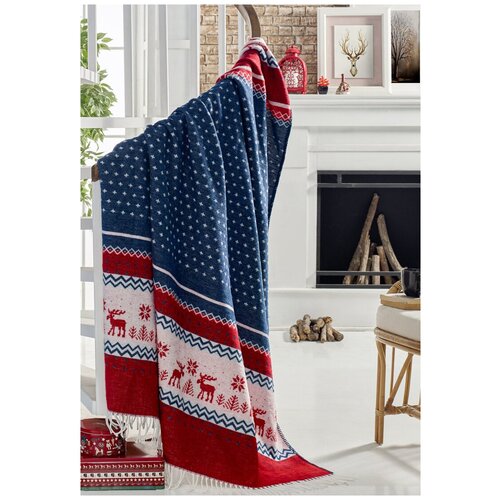 фото Плед karna турция хлопок"hazal" (красный, синий) размер 150x200 см