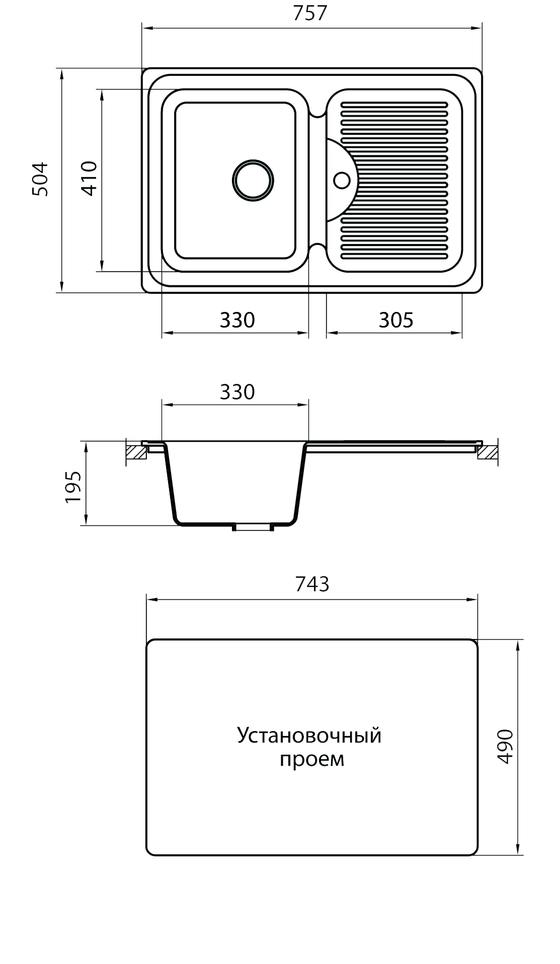 Мойка GRANICOM G-013 (760*505мм), 1 чаша+ крыло (жасмин) - фотография № 2