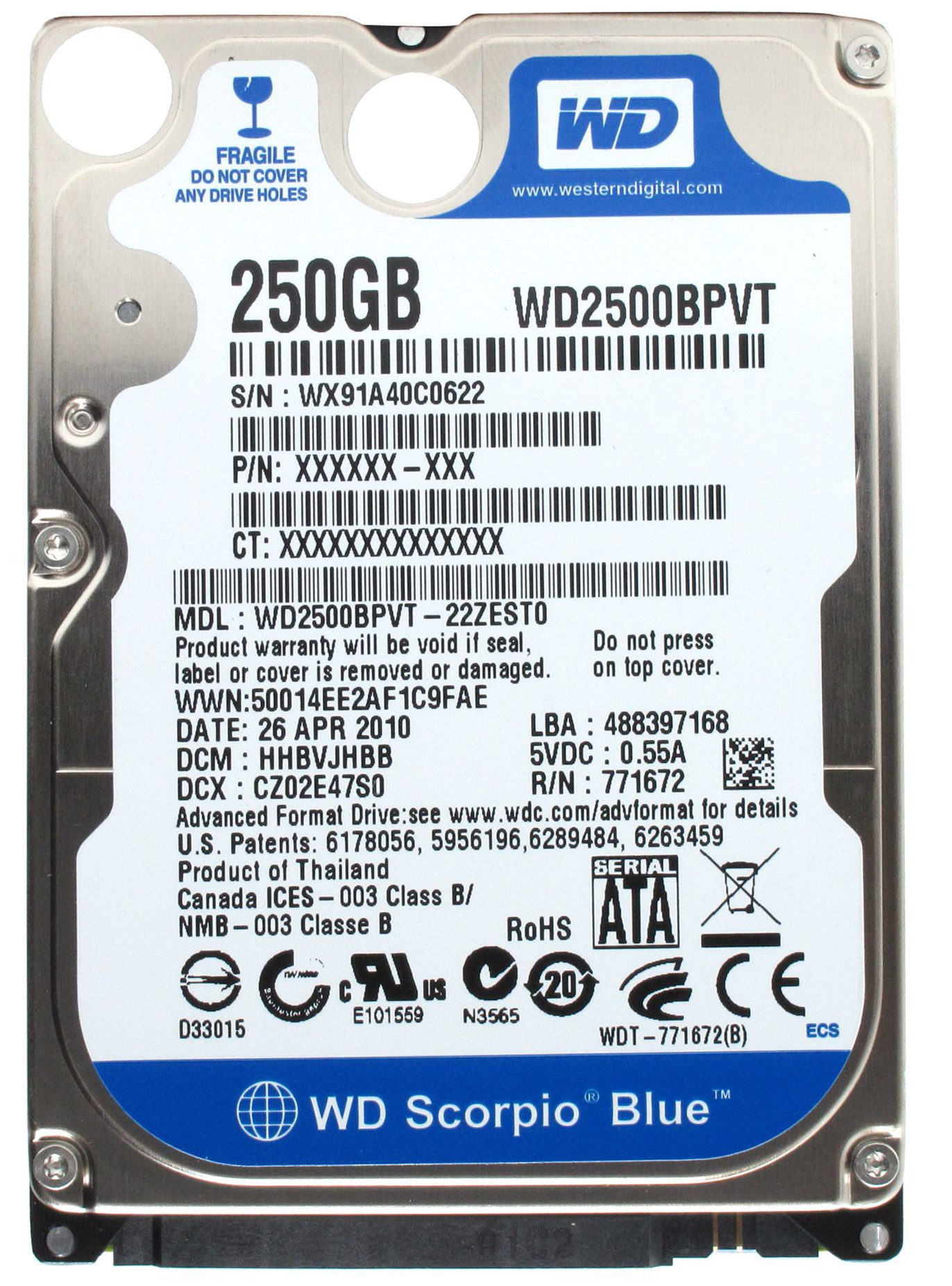 Жесткий диск Western Digital WD Scorpio Blue 250 GB (WD2500BPVT)