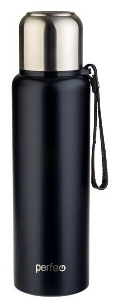 Термос PERFEO для напитков с глухой пробкой, ситечком, ремешком, объем 0,8 л, черный (PF_C3705)