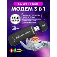 Модем, 4g lte модем, usb модем, интерфейс подключения USB, поддержка сетей 4G, исполнение внешнее, черный