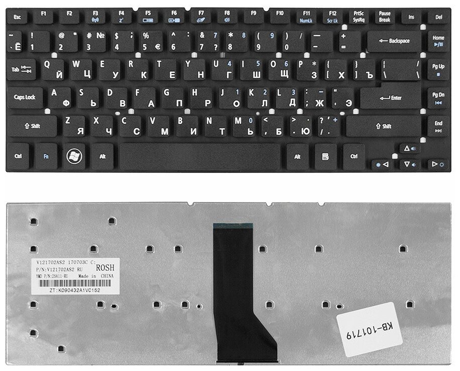 Клавиатура для ноутбука Acer Aspire 3830 4830T 4830TG 4755 4755G ES1-421 Series Плоский Enter Черная без рамки PN KBI140A292