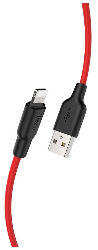 USB кабель Hoco X21 Plus Silicon Lightning, 1 м, черный с красным