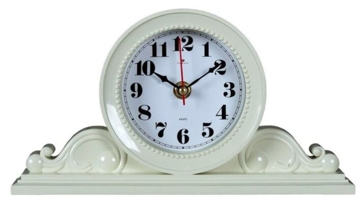 фото Современные настольные кварцевые часы с бесшумным механизмом на батарейке Рубин Классика 2514-004 цвета слоновой кости размер 26х14 см