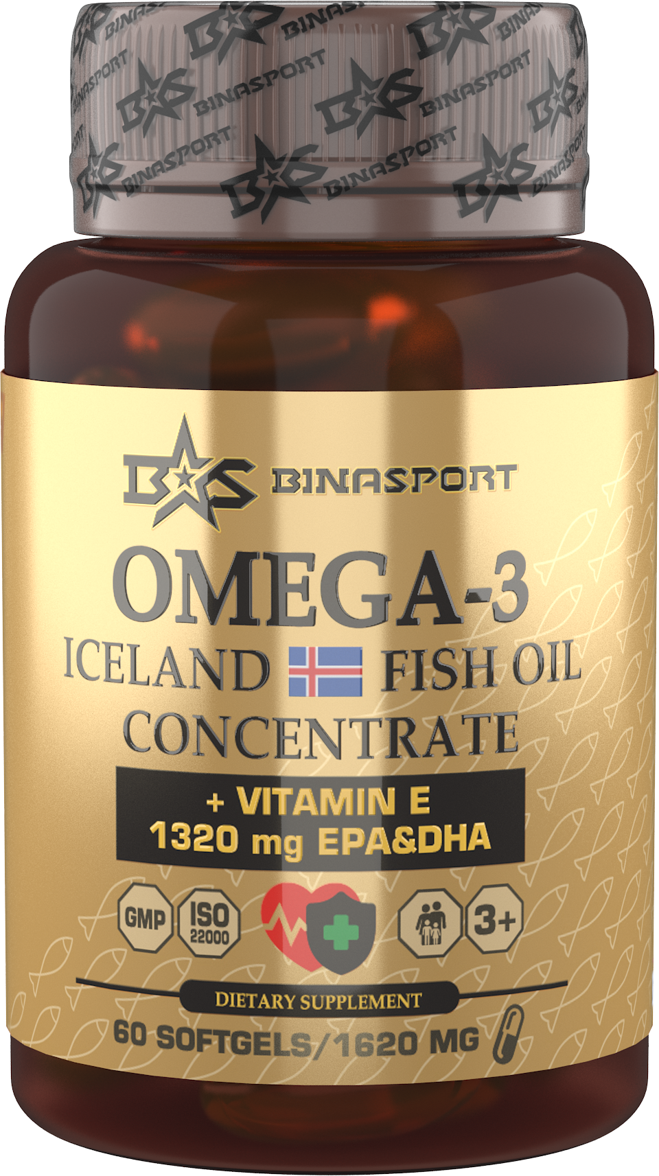 Концентрат Омега-3 рыбий жир из Исландии Binasport ("OMEGA-3 Concentrate Fish Oil") в капс. 1620 мг №60