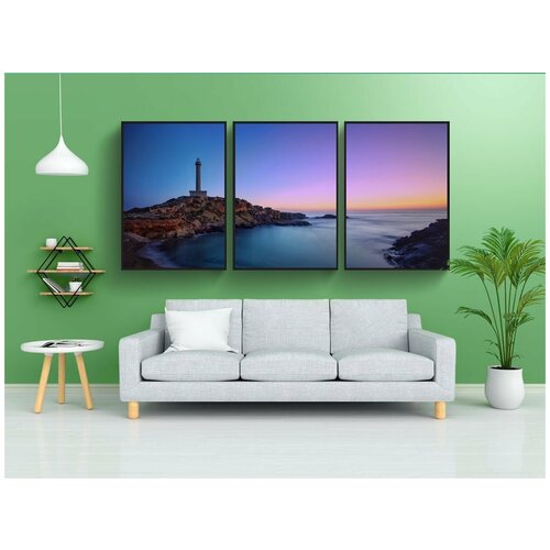 фото Набор модулных постеров для интерьера "маяк, горные породы, океан" 60x90 см. в тубусе, без рамки lotsprints