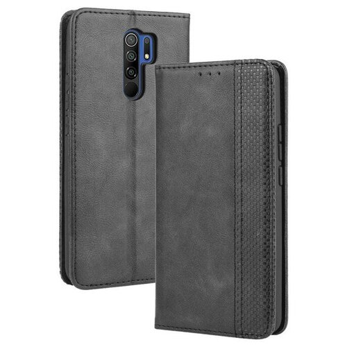 фото Чехол-книжка mypads для xiaomi redmi 9 из качественной импортной кожи прошитый элегантной прострочкой ретро черный с магнитной крышкой