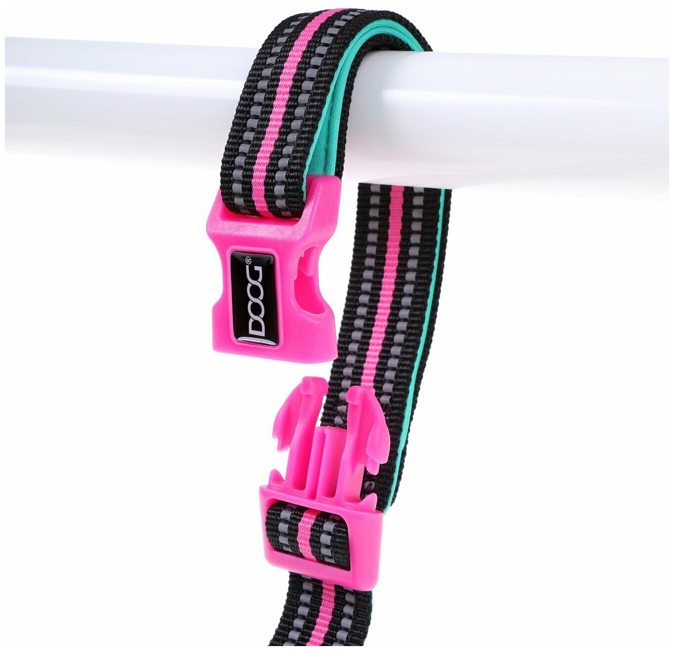 DOOG Поводок регулируемый для собак с фастексом на ручке "NEON RIN TIN TIN", чёрно-розовый, 130-160/ - фото №1