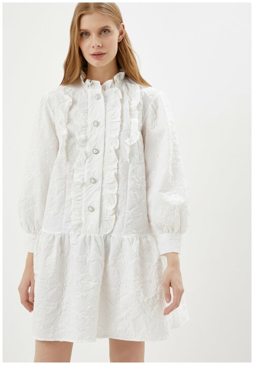 Белое платье с рукавами-буф INCITY, цвет белый натуральный, размер S