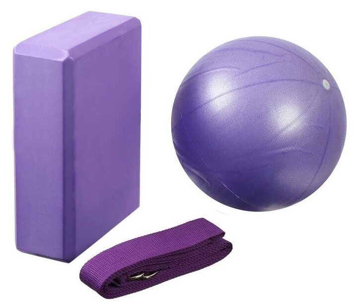 Набор для йоги (блок+ремень+мяч) цвет фиолетовый 2579467