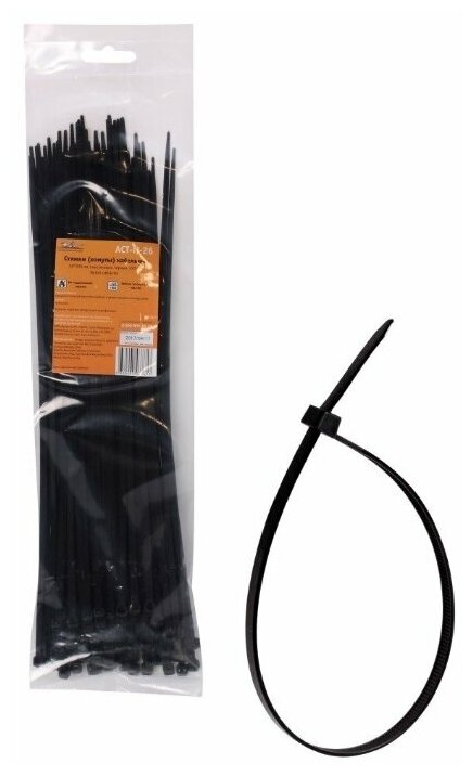 Стяжки (хомуты) кабельные 3,6*300 мм, пластиковые, черные, 100 шт. (ACT-N-26)