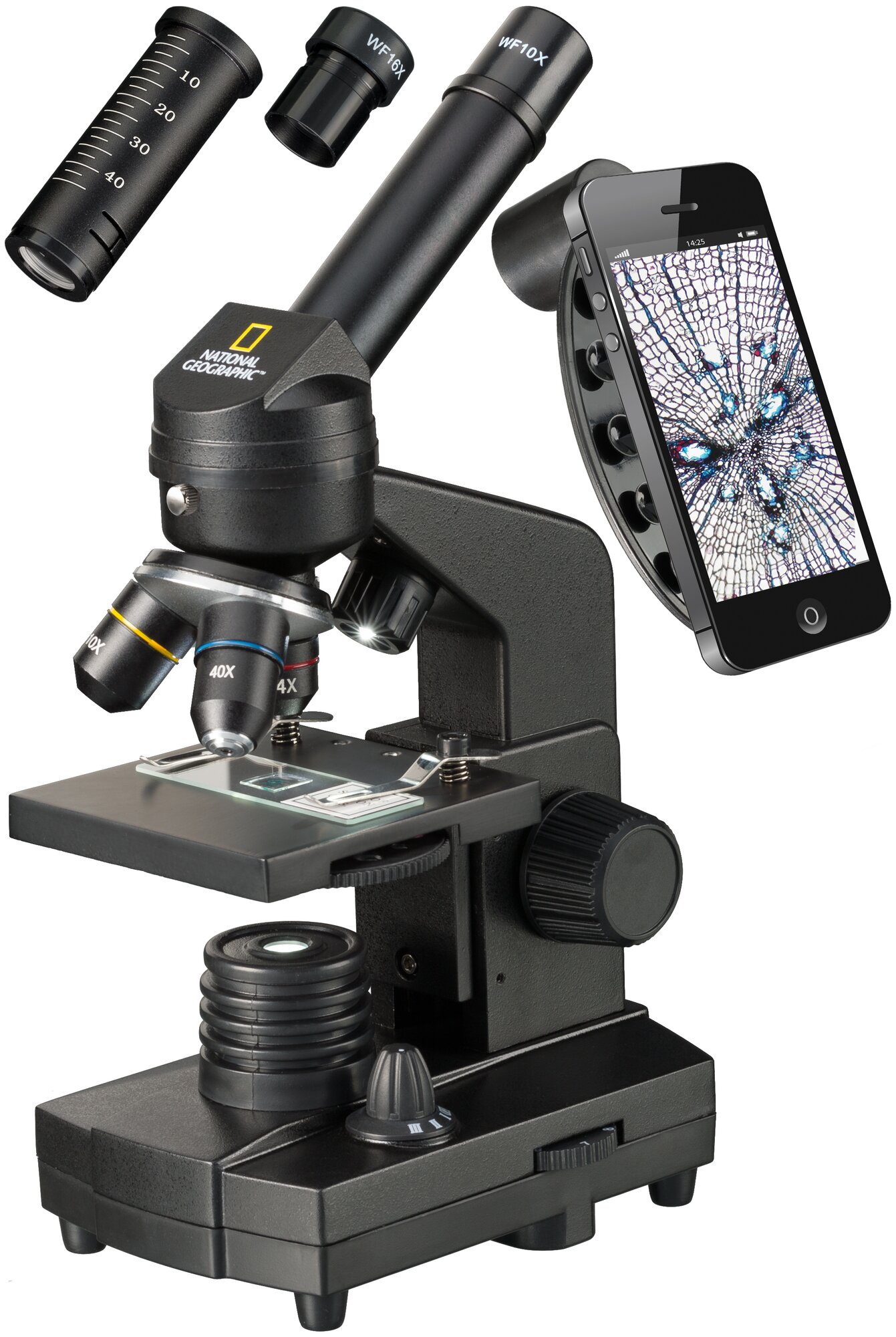 Bresser Микроскоп National Geographic 40x-1280x с держателем для смартфона. Цвет: черный
