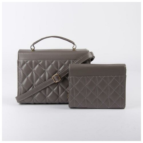 фото Набор сумок, отдел на клапане, длинный ремень, цепочка, цвет тёмно-серый textura