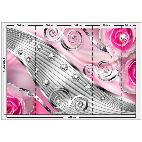 Фотообои / флизелиновые обои 3D серебряные линии в стразах и розах 4,58 x 2,9 м