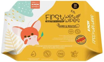 K- MOM салфетки влажные для рук и рта First Wet Wipes 20 листов 0+