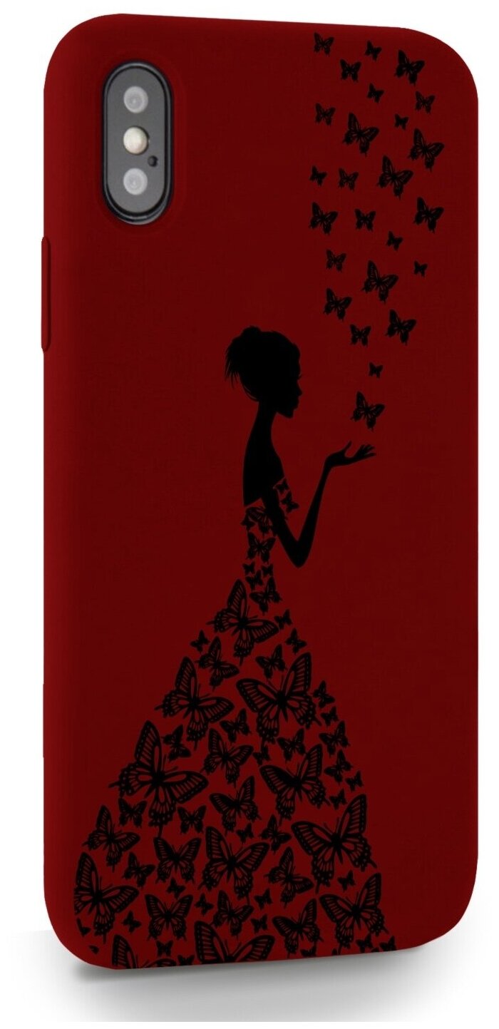 Красный силиконовый чехол для iPhone X/XS Девушка с бабочками для Айфон 10/10с