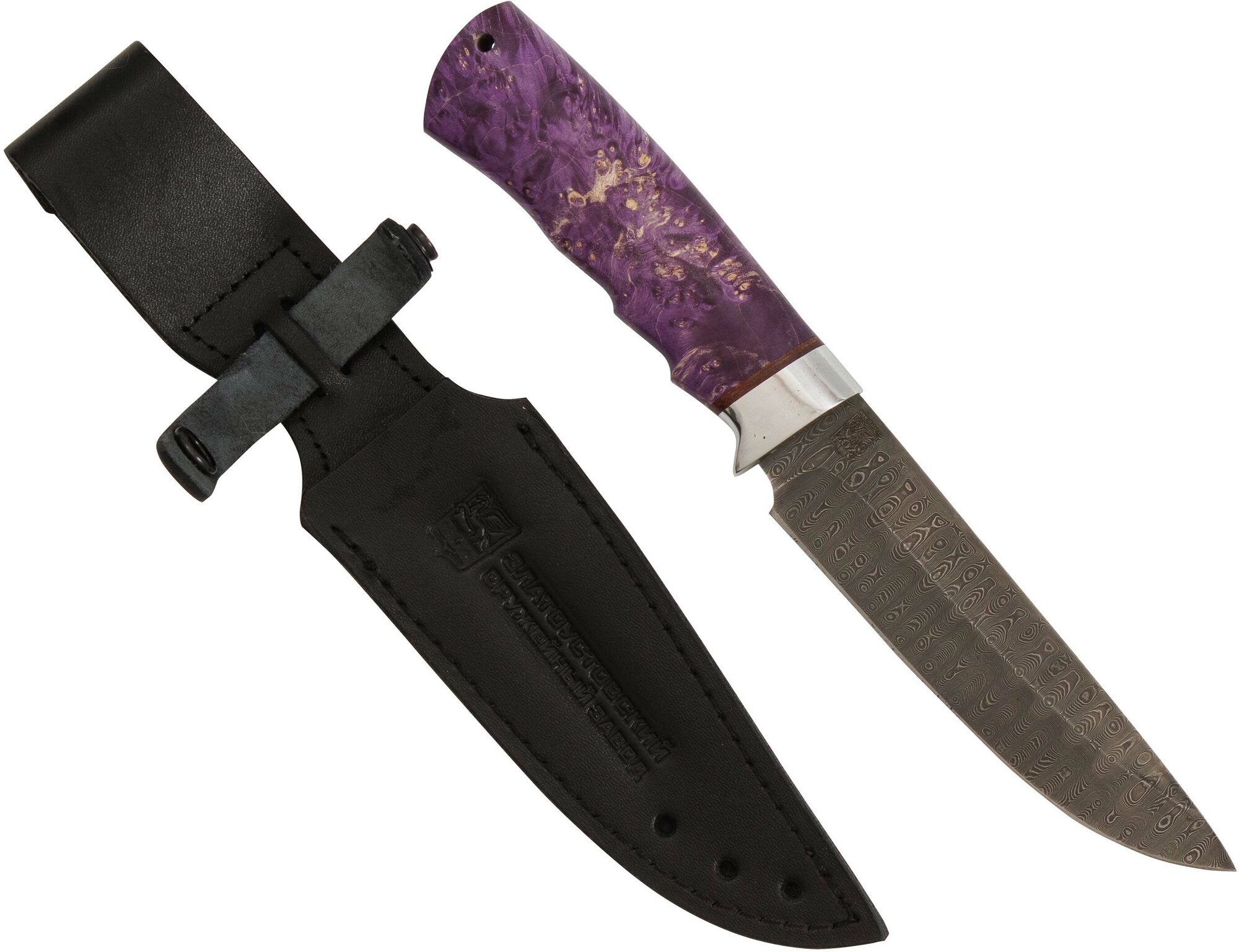 Нож "Пума" (нержавеющая дамасская сталь, кап клёна стабилизированный-ал.)