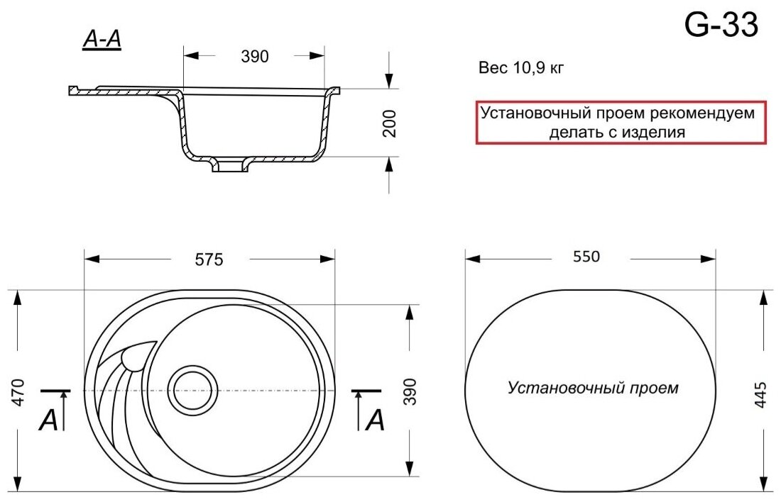 Мойка кухонная GRANDLUXEGARANT G-33 черная / раковина на кухню - фотография № 3