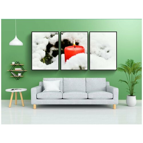 фото Набор модулных постеров для интерьера "свеча, пламя, зима" 60x90 см. в тубусе, без рамки lotsprints