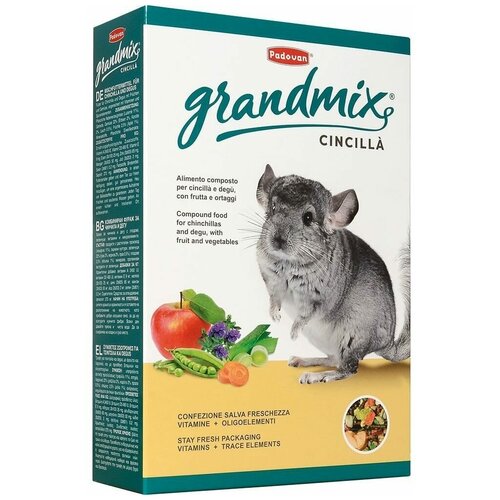 Корм Padovan Grandmix Cincill комплексный основной для шиншилл и дегу 850 г корм для морских свинок зерносмесь с фруктами 400 г 2 шт