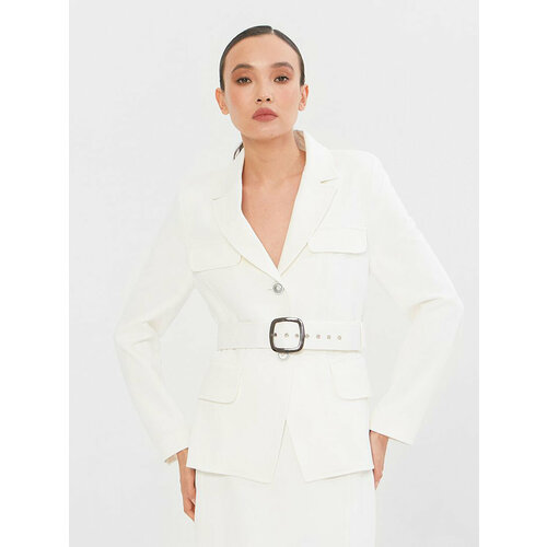 Пиджак Lo, силуэт прилегающий, однобортный, размер 52, белый