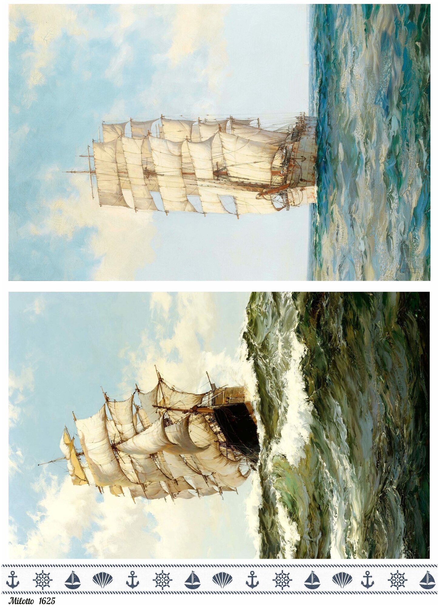 Рисовая бумага для декупажа А4 ультратонкая салфетка 1625 парусник море волны корабль винтаж крафт Milotto