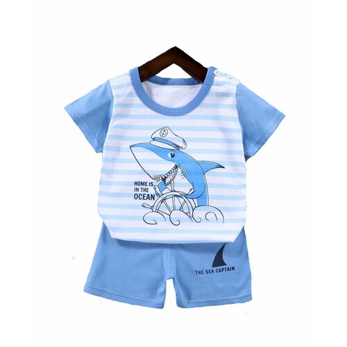 Комплект одежды   детский, футболка и шорты, повседневный стиль, трикотажный, размер 90, белый, голубой