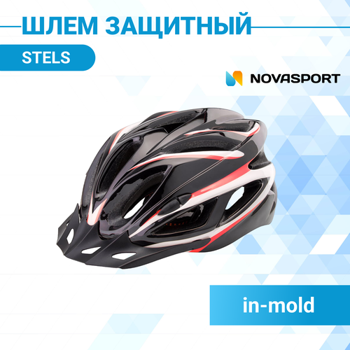 фото Шлем защитный fsd-hl022 (in-mold) l (58-60 см) чёрный с красными полосами/600130 novasport