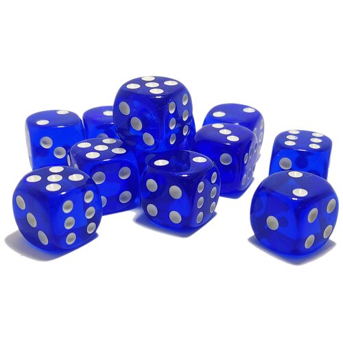Кубики прозрачные для настольных игр 16 мм синие 12 штук