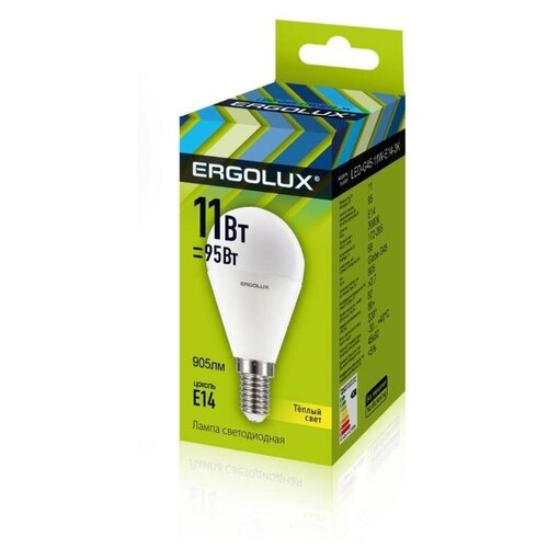 фото Лампа светодиодная ergolux 11 вт е14 шарообразная 3000 к теплый белый свет 3 шт.