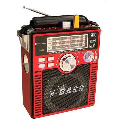 Радиоприемник портативный красный ФМ радио FM radio AM SW MP3 USB TF card со встроенным аккумулятором от сети от батареи с фонариком 129000₽