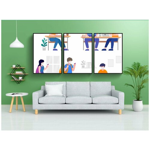 фото Набор модулных постеров для интерьера "люди, маски для лица, дом" 60x90 см. в тубусе, без рамки lotsprints