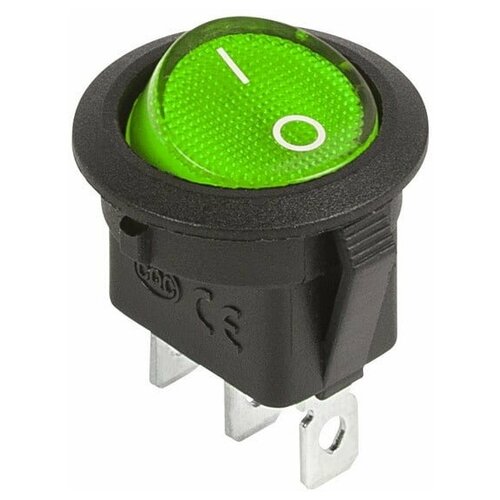Выключатель клавишный круглый 12V 20А (3с) ON-OFF зеленый с подсветкой Rexant, 100шт