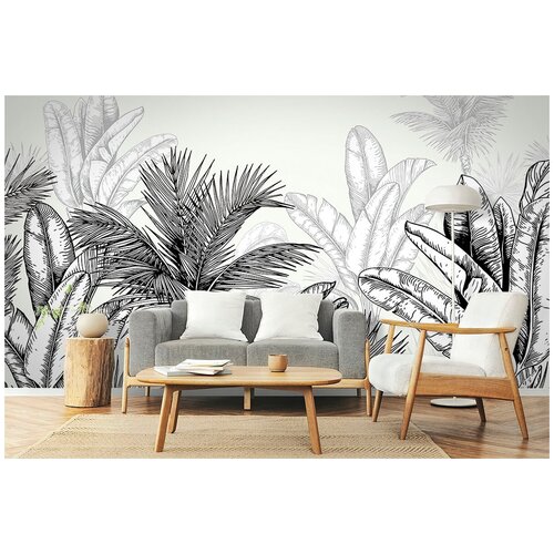 Латексные флизелиновые фотообои Черно-белые тропики и пальмы
