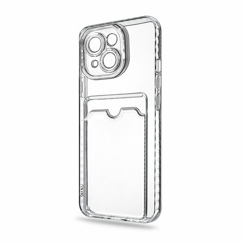 Прозрачный чехол на iPhone 15 Plus c карманом для карт, противоударный с защитой камеры