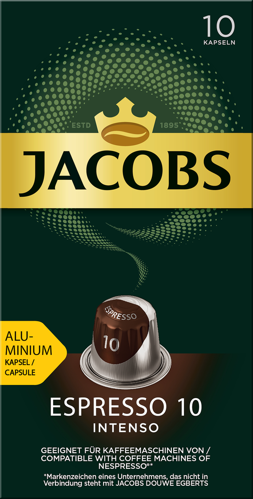 Кофе молотый в капсулах JACOBS Espresso 10 Intenso натуральный жареный, 10кап