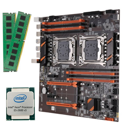 Двухпроцессорная материнская плата в комплекте с Atermiter X99 Dual + Intel Xeon E5 2698 V3 ( 32 ядра / 64 потока ) + 32 Гб (2*16 Гб) DDR4 REG ECC 2400 МГц