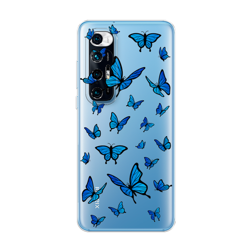 Силиконовый чехол на Xiaomi Mi 10S / Сяоми Ми 10С Синие бабочки, прозрачный