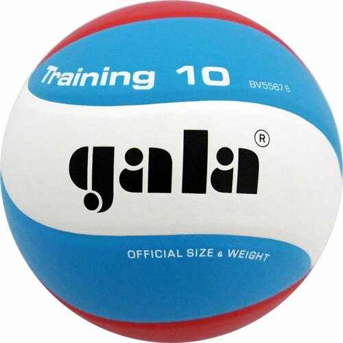 Мяч волейбольный GALA Training 10, BV5567S, размер 5, синтетическая кожа ПУ, клееный, бутиловая камера, белый-голубой-красный