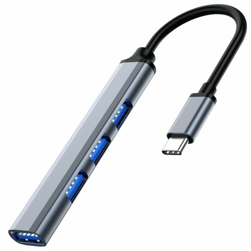 Разветвитель TYPE C / USB HUB / ЮСБ ХАБ 4 в 1 TELECOM Type C /4 х USB 3.0 4 25 см для MacBook алюминиевый корпус серый