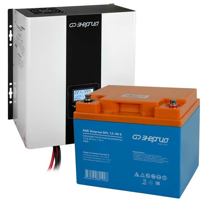 Комплект ИБП для дома Энергия Smart 1000 Вт + Аккумулятор GPL S 40 Ач 300Вт-90мин