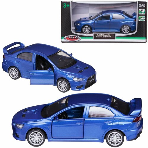 Машинка металлическая MSZ серия 1:43 Mitsubishi Lancer evolution, цвет синий, инерционный механизм, двери открываются WE-15960BL