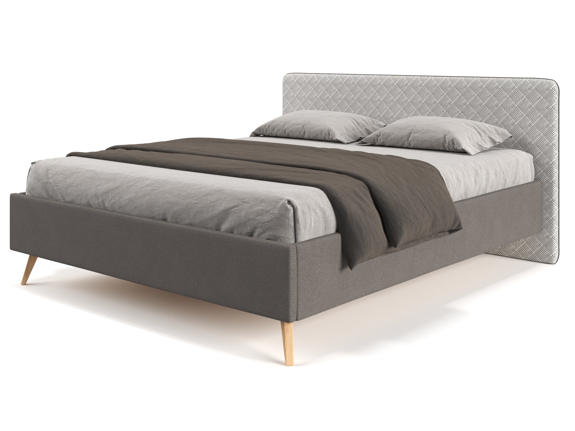 Двуспальная кровать Soft Element Ларса 160х200 Grey, с мягким изголовьем, с подъемным механизмом, с ящиками, жаккард, на ножках