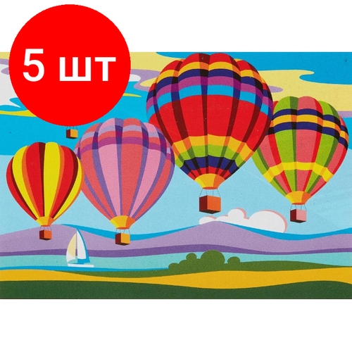 Комплект 5 наб, Картина по номерам для малышей транспорт Воздушные шары набор Ркн-104