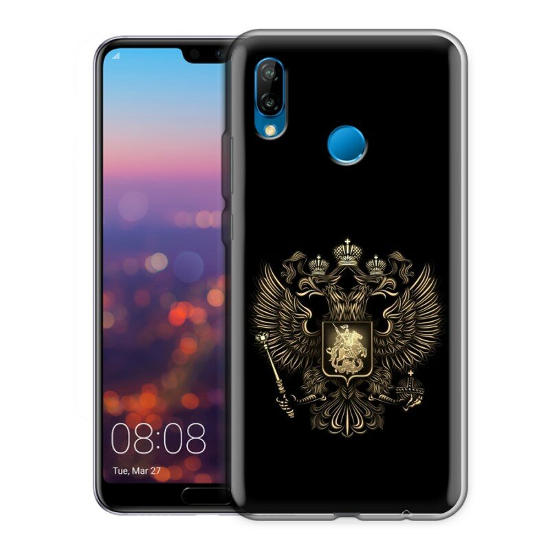 Дизайнерский силиконовый чехол для Huawei P20 Lite Флаг и герб России
