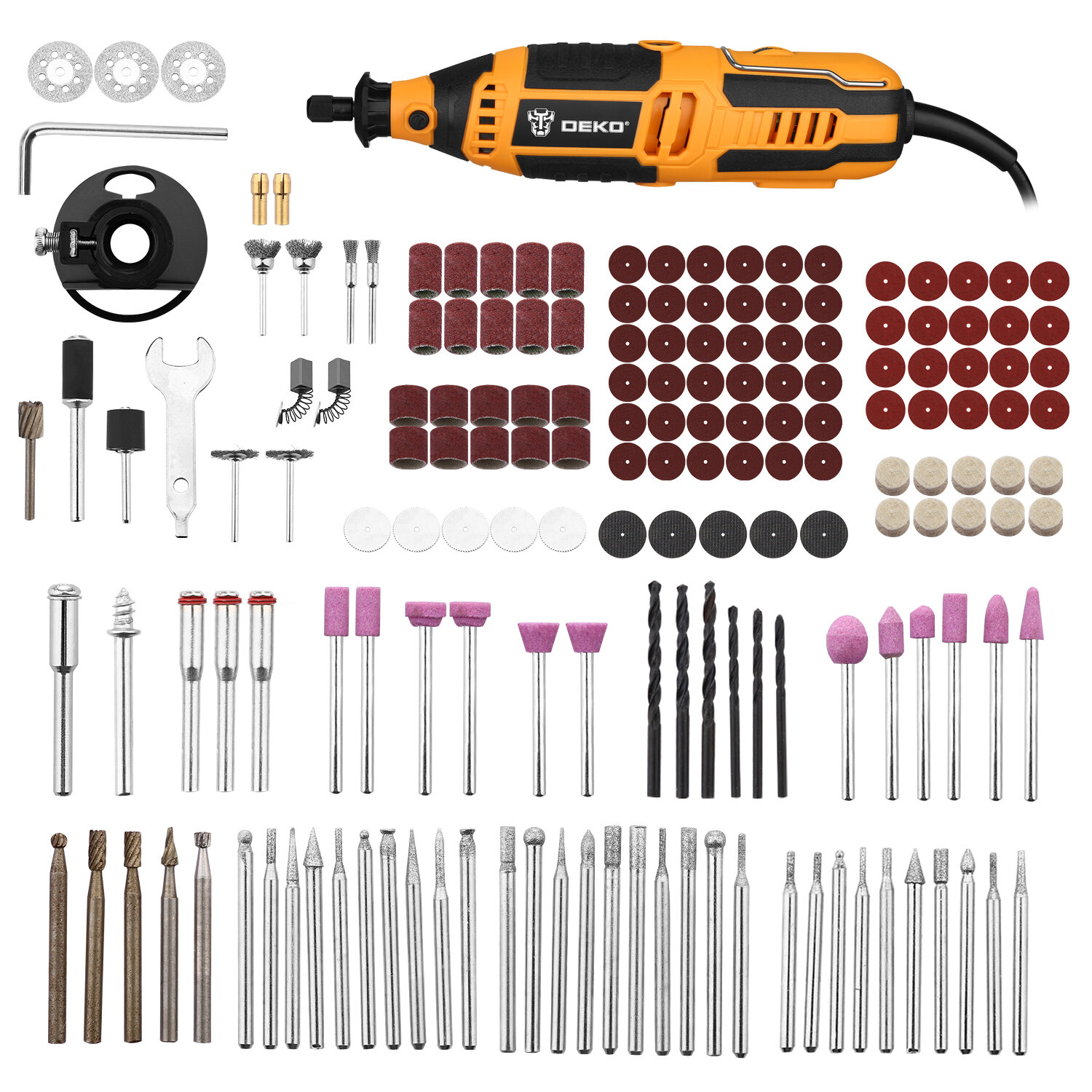 Электрический гравер DEKO DKRT200E с регулировкой скорости, 200 Вт + набор аксессуаров 175 штук