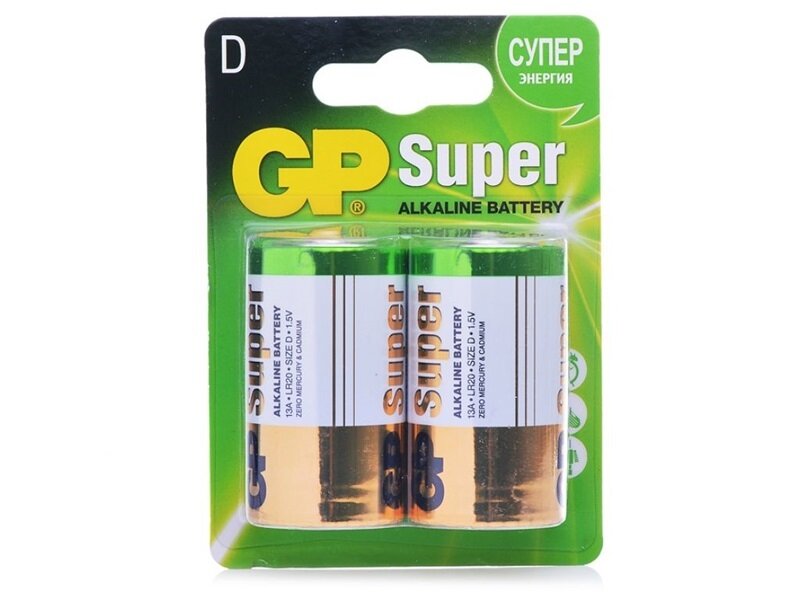 Батарейка алкалиновая GP Super 1.5V, LR20 (Size "D") 2шт.